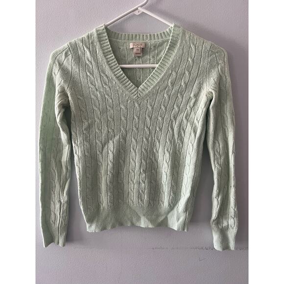 J.Crew Sweater Women's XXS Mint Green Merino Wool Cable Knit Academia Preppy - Picture 1 of 6